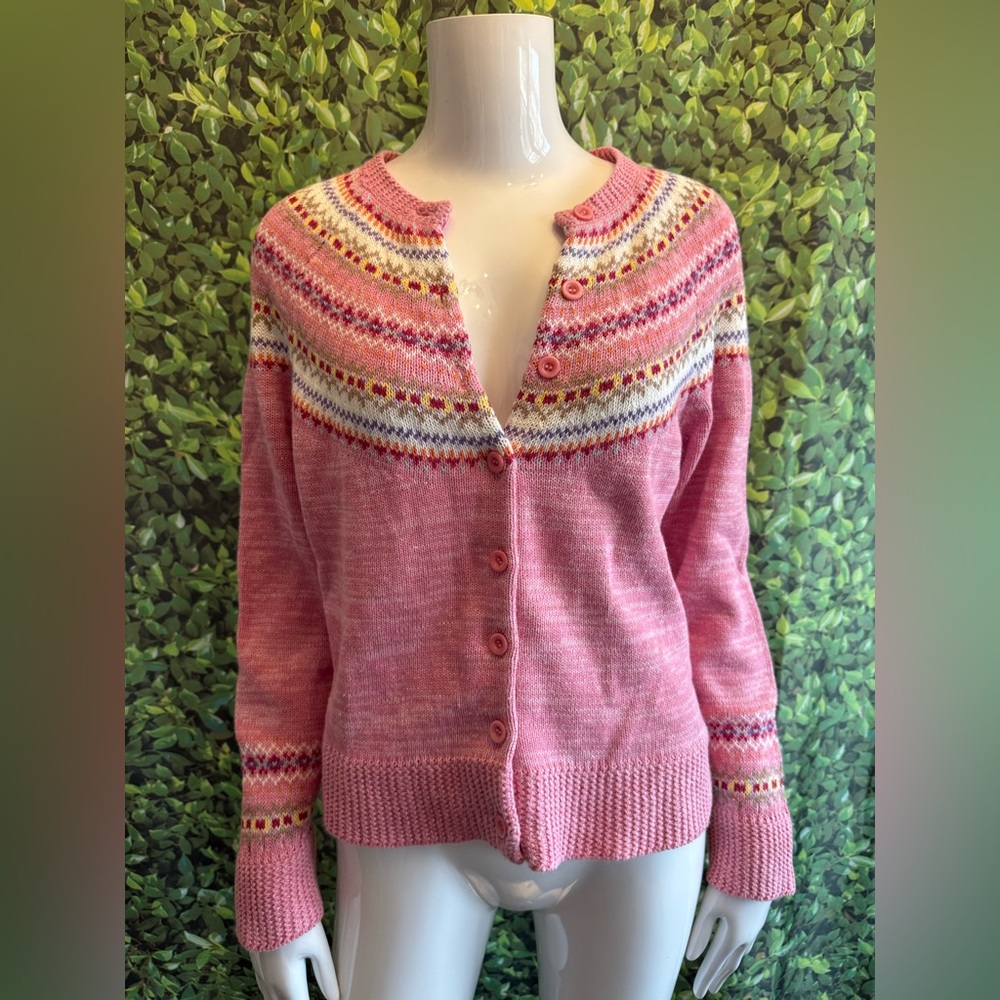 Vintage Tiara Pink and White Patterned Cardigan